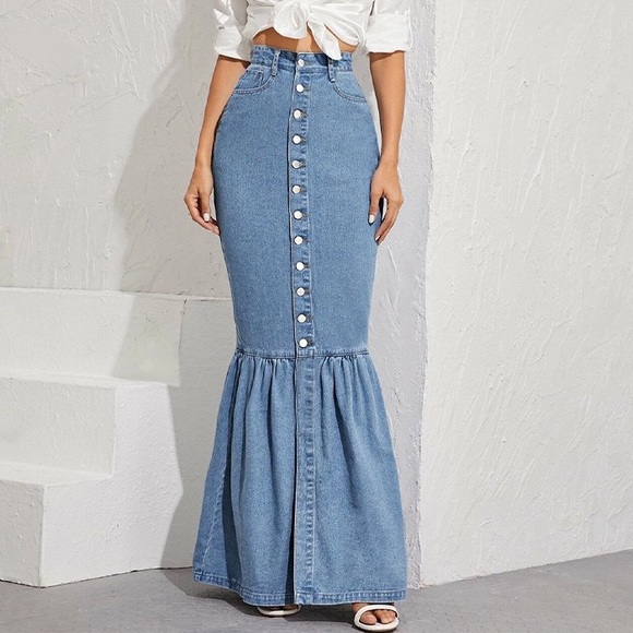 Buttonup Denim Mermaid Maxi Skirt 